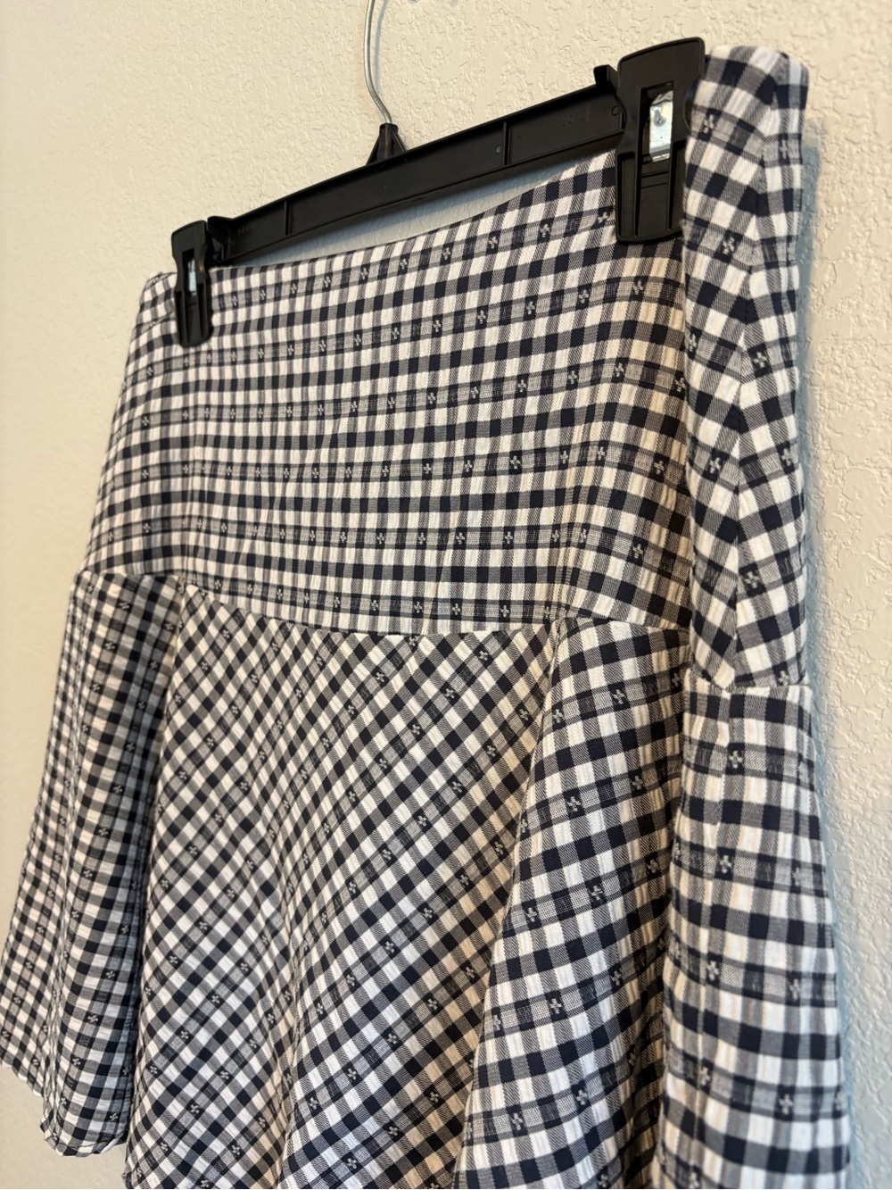 Tommy Hilfiger Gingham Flare Skirt Size 10 Navy White Embroidered Preppy - Picture 4 of 12